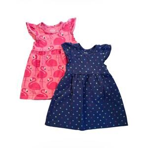 Baby Girls Summer Dress Bundle 24-36 M Flamingo and Multicolored Stars